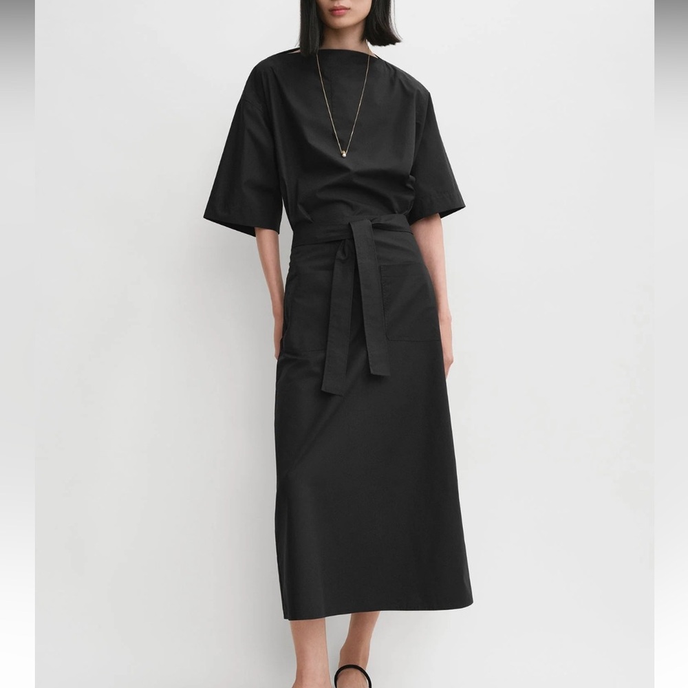 Tie-waist cotton skirt black